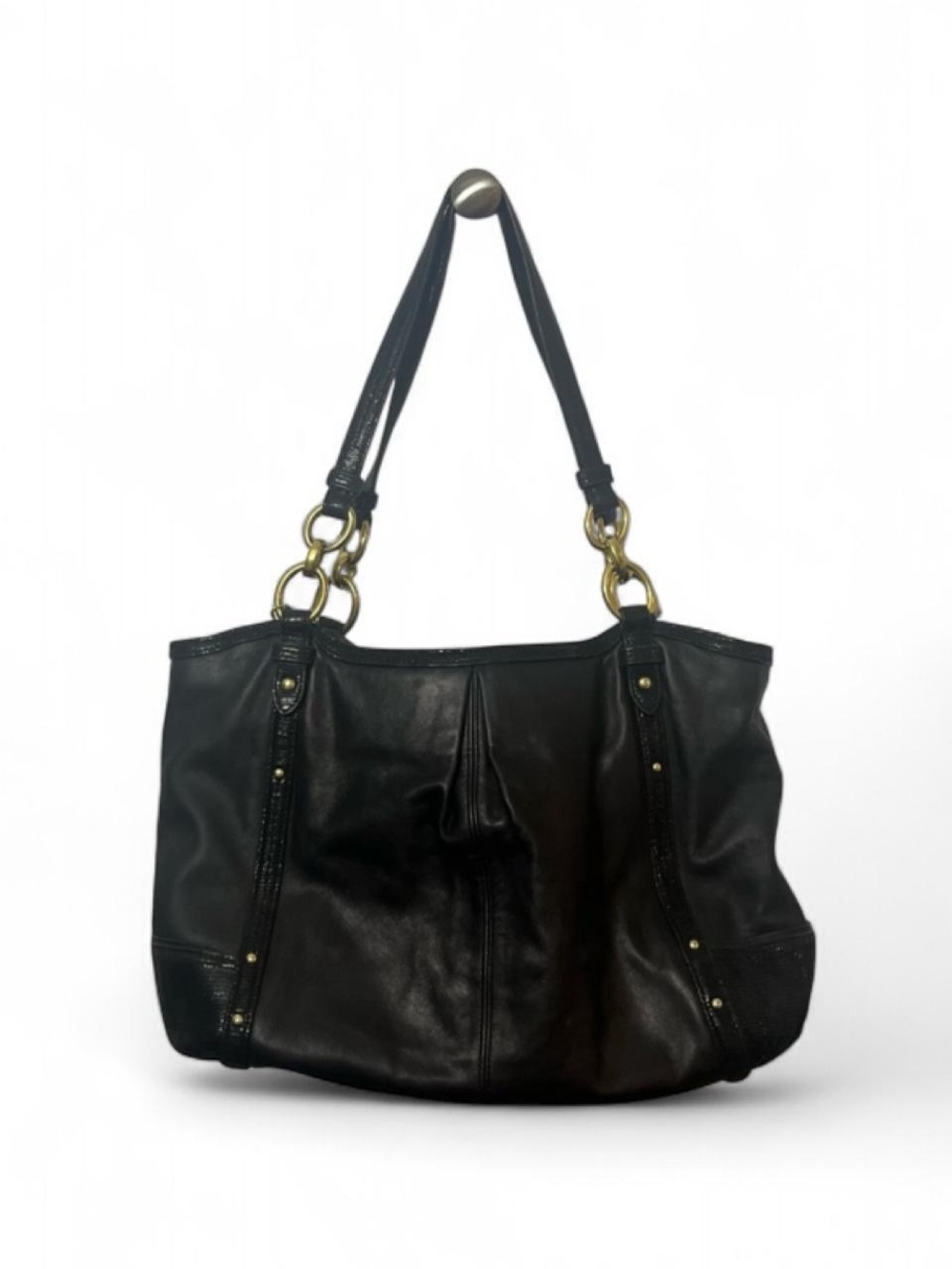 Black l Coach Alexandria Chain Tote Bag Genuine Leather